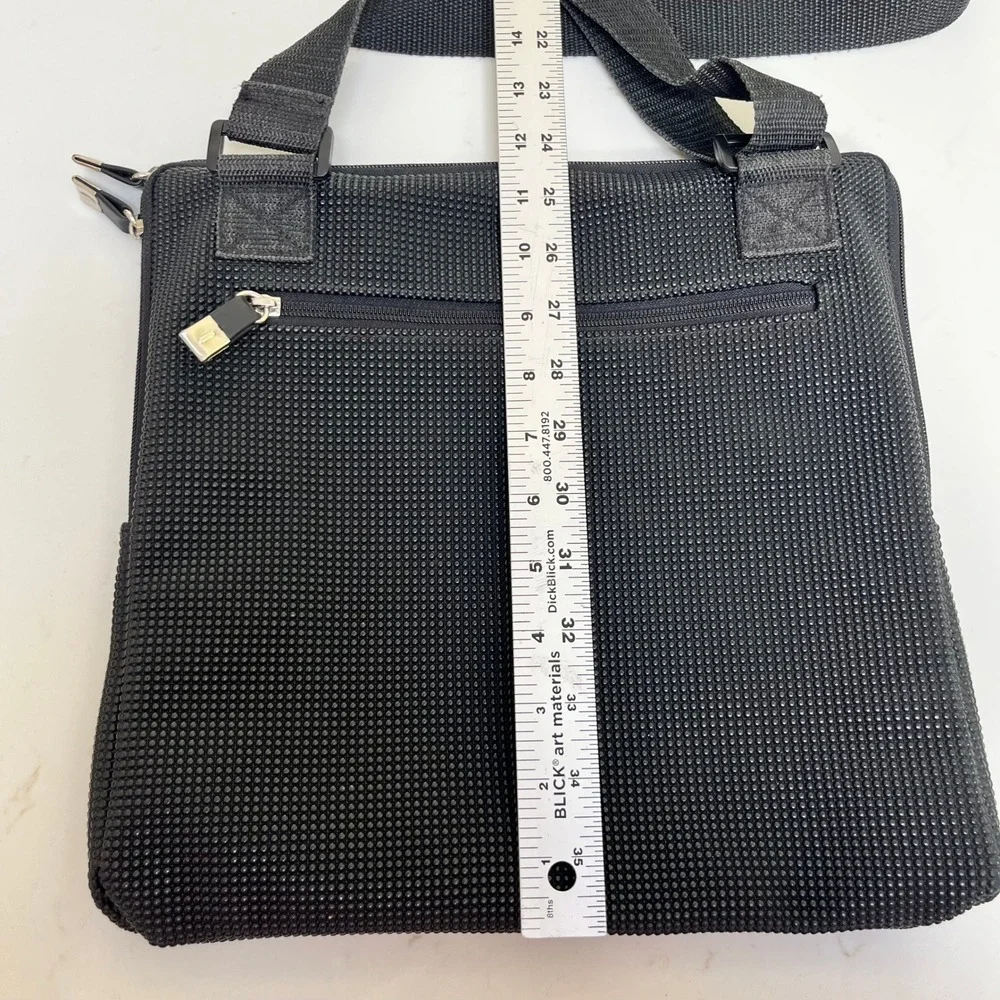 Urban Oxide Black Textured Rubber Crossbody Messenger Bag Raised Dot Utility